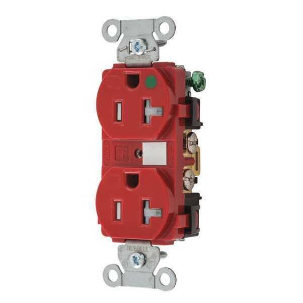 Receptacle, 20 A Amps, 125V AC, Flush Mount, Standard Duplex Outlet, 5-20R, Red