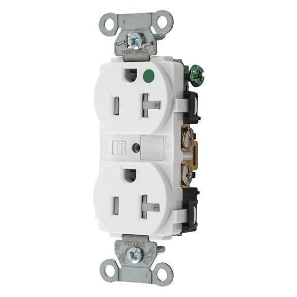 Receptacle, 20 A Amps, 125V AC, Flush Mount, Standard Duplex Outlet, 5-20R, White