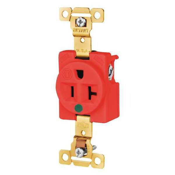 Receptacle, 20 A Amps, 125V AC, Flush Mount, Single Outlet, 5-20R, Red