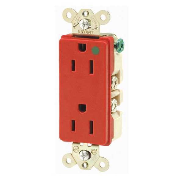 Receptacle, 15 A Amps, 125V AC, Flush Mount, Decorator Duplex Outlet, 5-15R, Red