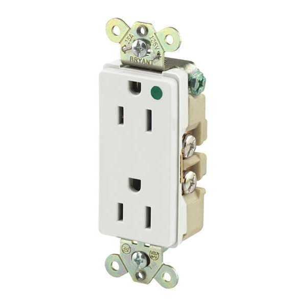 Receptacle, 15 A Amps, 125V AC, Flush Mount, Decorator Duplex Outlet, 5-15R, White