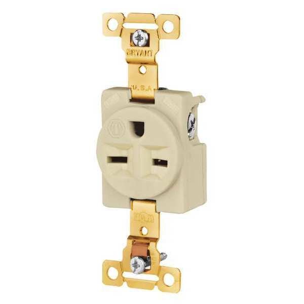 Receptacle, 15 A Amps, 250V AC, Flush Mount, Single Outlet, 6-15R, Ivory