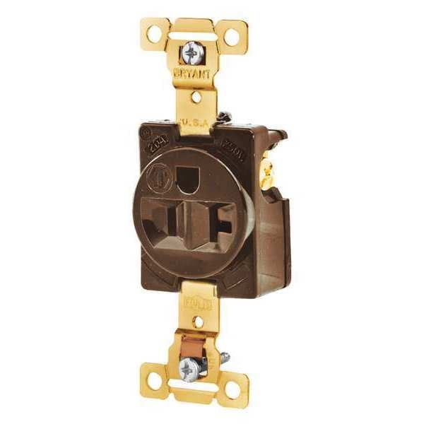 Receptacle, 20 A Amps, 125V AC, Flush Mount, Single Outlet, 5-20R, Brown