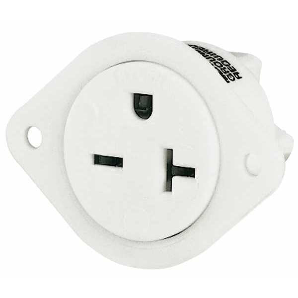 Flanged Receptacle, 20 A Amps, 250V AC, Panel Mount, Single Outlet, 6-20R, White
