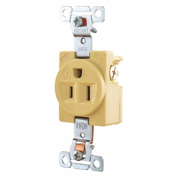Receptacle, 15 A Amps, 125V AC, Flush Mount, Standard Duplex Outlet, 5-15R, Ivory