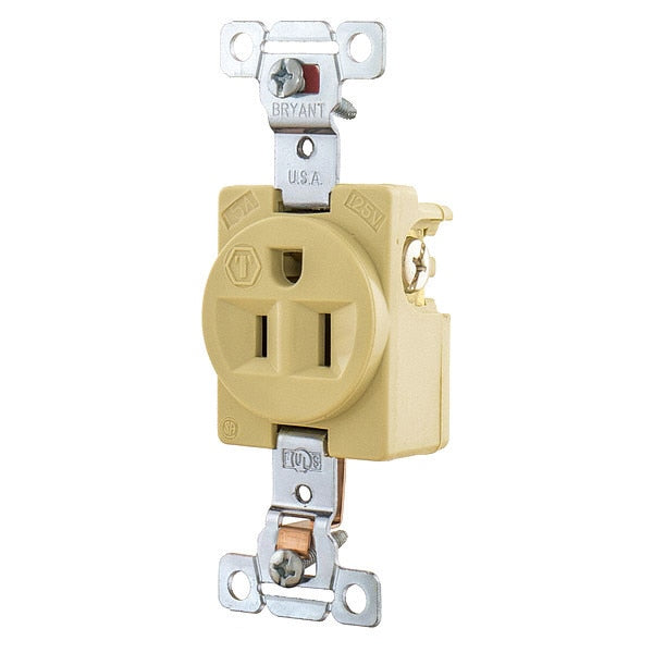 Receptacle, 15 A Amps, 125V AC, Flush Mount, Single Outlet, 5-15R, Ivory