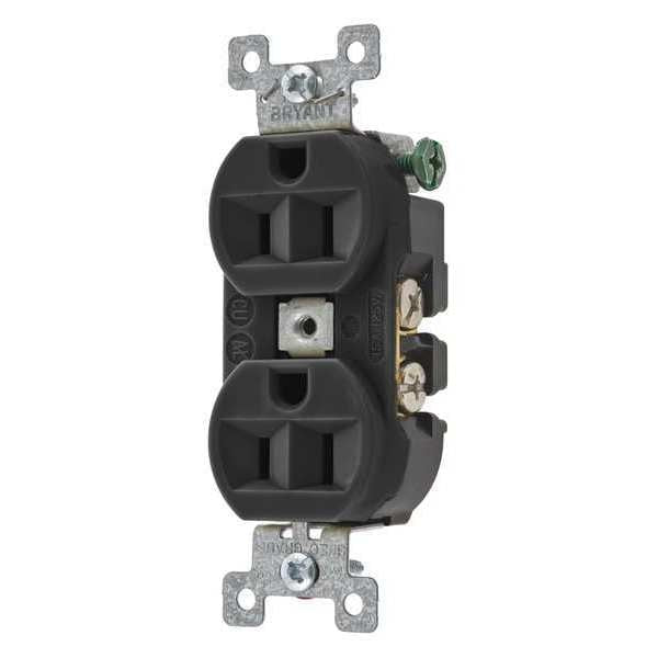 Receptacle, 15 A Amps, 125V AC, Flush Mount, Standard Duplex Outlet, 5-15R, Black
