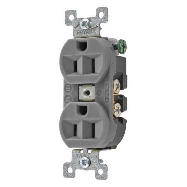 Receptacle, 15 A Amps, 125V AC, Flush Mount, Standard Duplex Outlet, 5-15R, Gray