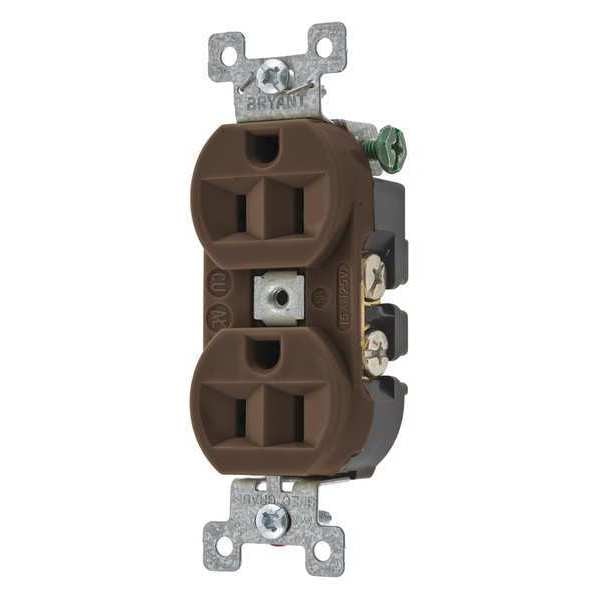Receptacle, 15 A Amps, 125V AC, Flush Mount, Standard Duplex Outlet, 5-15R, Brown