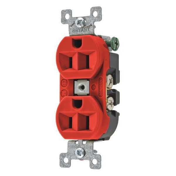 Receptacle, 15 A Amps, 125V AC, Flush Mount, Standard Duplex Outlet, 5-15R, Red