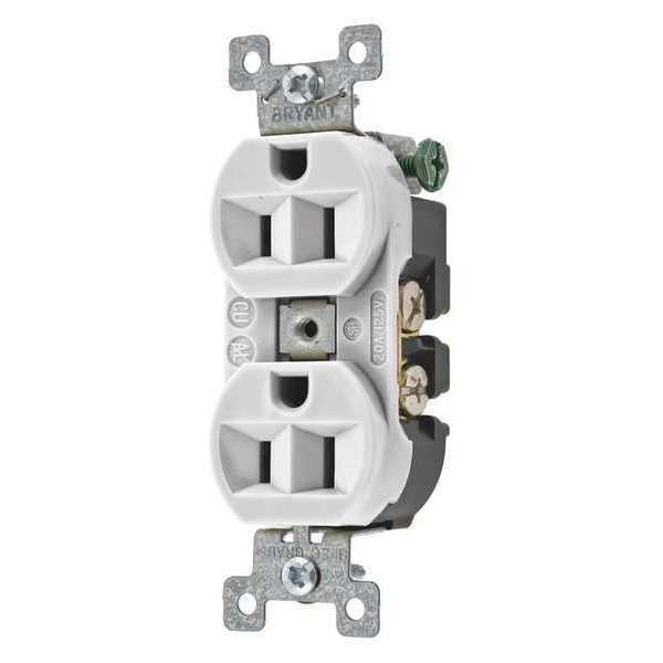 Receptacle, 15 A Amps, 125V AC, Flush Mount, Standard Duplex Outlet, 5-15R, White