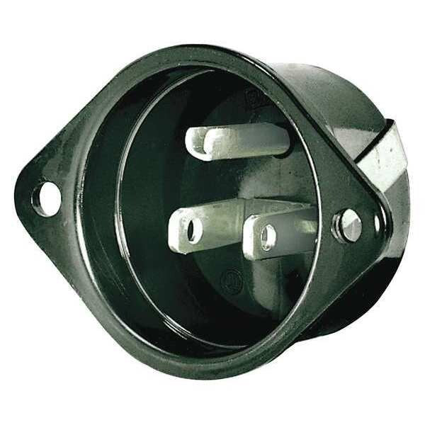 Flanged Inlet, 15 A Amps, 125V AC, Panel Mount, Single Outlet, 5-15P, Gray