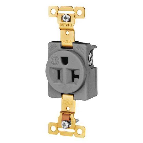 Receptacle, 20 A Amps, 125V AC, Flush Mount, Single Outlet, 5-20R, Gray