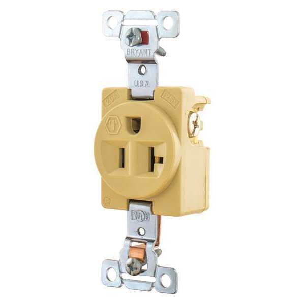 Receptacle, 20 A Amps, 125V AC, Flush Mount, Single Outlet, 5-20R, Ivory