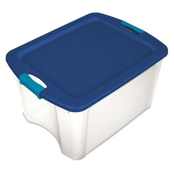 Storage Tote, Clear/Blue, Polypropylene, 23 5/8 in L, 18 5/8 in W, 9 1/4 in H