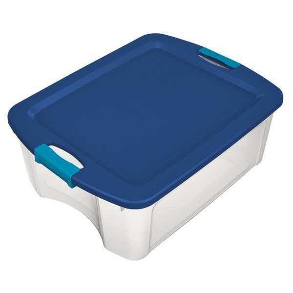 Storage Tote, Clear/Blue, Polypropylene, 23 5/8 in L, 18 5/8 in W, 13 5/8 in H