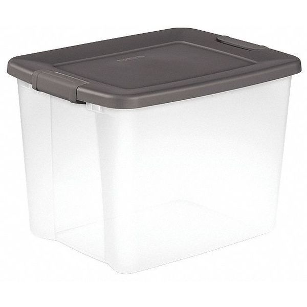 Storage Tote, Clear/Gray, Polypropylene, 19 7/8 in L, 15 1/2 in W, 14 3/4 in H