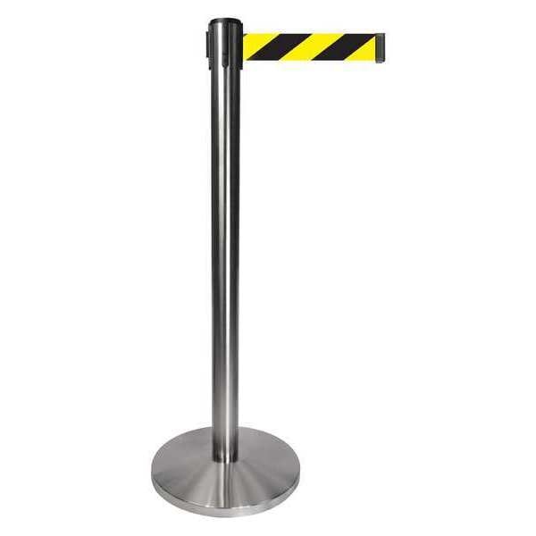 Barrier Post, Gray, Blk/Yllw Diagonal Belt