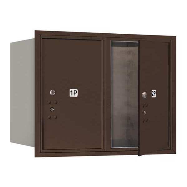 Mailbox, Bronze, Powder Coated, 2 Doors, Recessed, 4C
