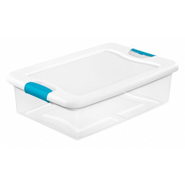 8 gal Storage Tote, Clear/White, Polypropylene, 23 3/4 in L x 16 in W x 6 7/8 in H