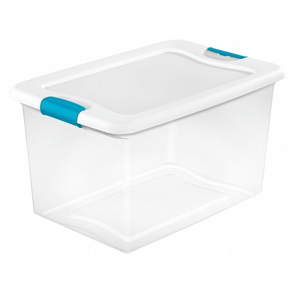 Storage Tote, Clear/White, Polypropylene, 23 3/4 in L, 16 in W, 13 1/2 in H, 16 gal Volume Capacity