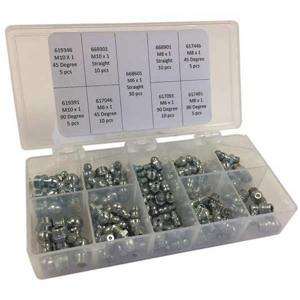 Grease Fitting Kit, Metric Type, 90 Pieces