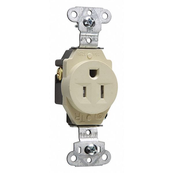 Receptacle, 15 A Amps, 125V AC, Flush Mount, Single Outlet, 5-15R, Ivory