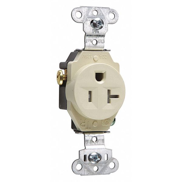Receptacle, 20 A Amps, 125V AC, Flush Mount, Single Outlet, 5-20R, Ivory