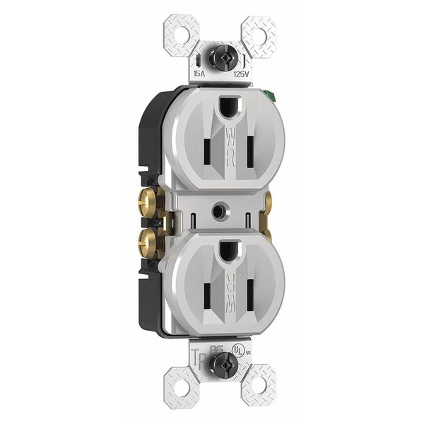 Receptacle, 15 A Amps, 125V AC, Flush Mount, Standard Duplex Outlet, 5-15R, Gray