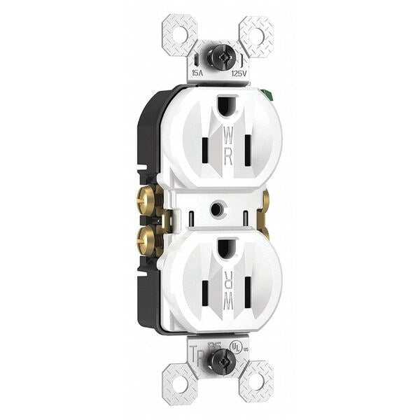 Receptacle, 15 A Amps, 125V AC, Flush Mount, Standard Duplex Outlet, 5-15R, White