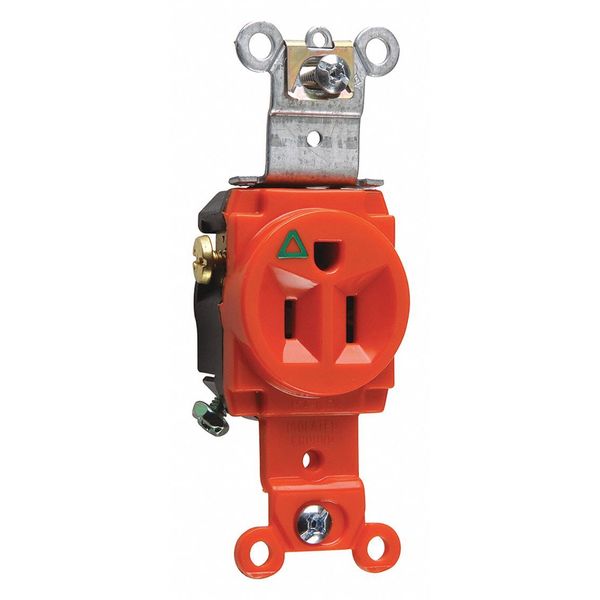 Receptacle, 15 A Amps, 125V AC, Flush Mount, Single Outlet, 5-15R, Orange