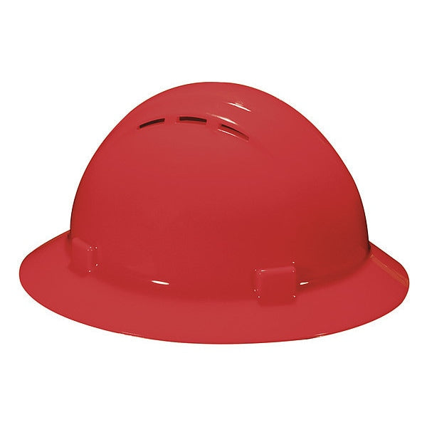 Full Brim Hard Hat, Type 1, Class C, Ratchet (4-Point), Red