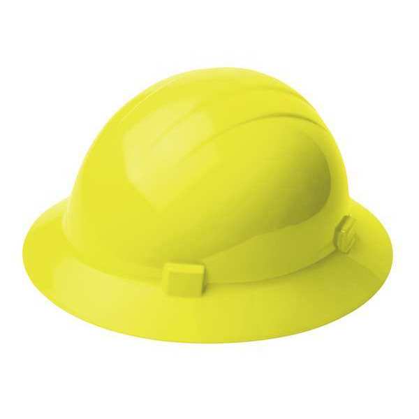 Full Brim Hard Hat, Type 1, Class E, Ratchet (4-Point), Hi-Vis Yellow