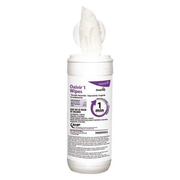 Disinfecting Wipes, White, Canister, Healthcare Surfaces, 60 Wipes, 7 in x 8 in, Fresh