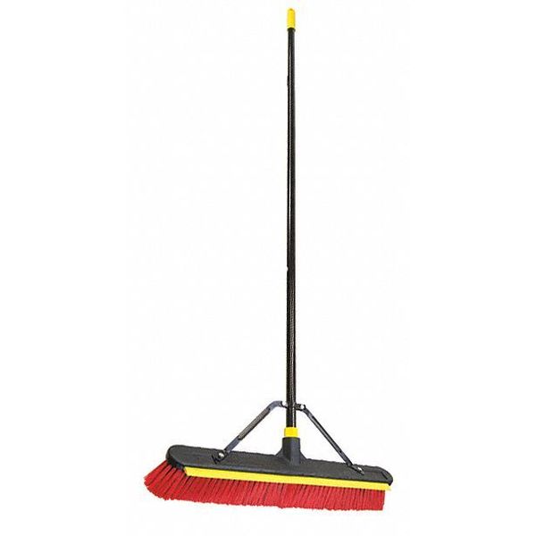 Push Broom, 60 in L, 24 in Sweep Face, Soft/Stiff Combo, Synthetic, 3 1/8 in Red Bristle