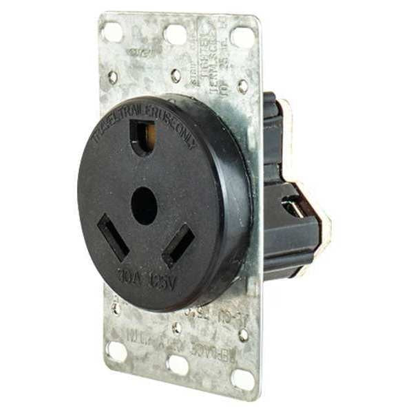 Receptacle, 30 A Amps, 125V AC, Flush Mount, Single Outlet, TT-30R, Black
