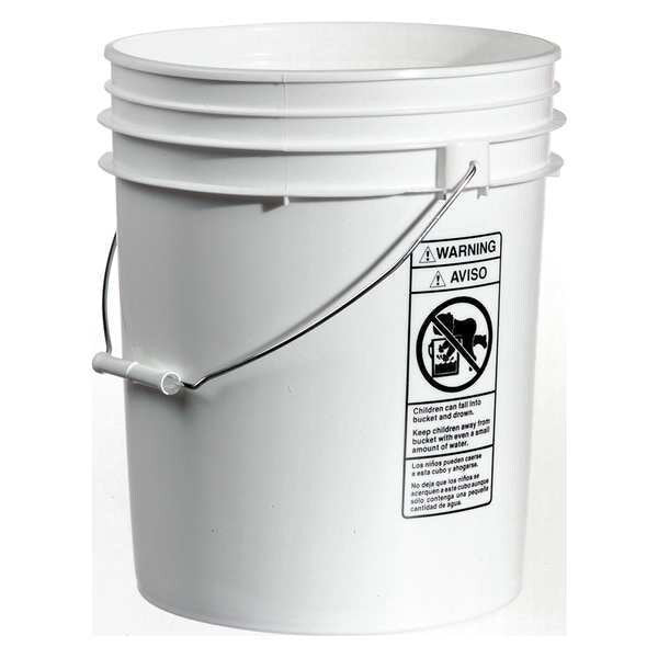 6 gal Round Pail, White, High Density Polyethylene