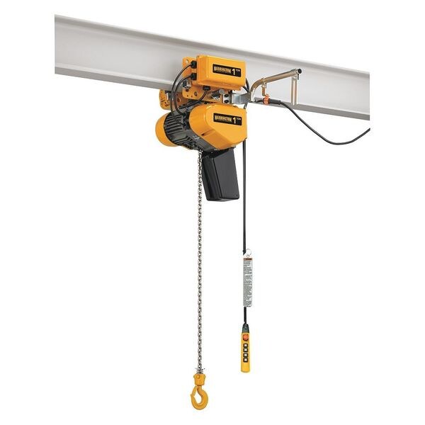 Electric Chain Hoist, 1,000 lb, 20 ft, Motorized Trolley, Yellow