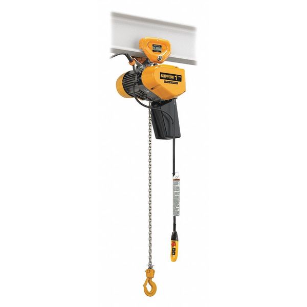 Electric Chain Hoist, 1,000 lb, 20 ft, Push Trolley, Yellow