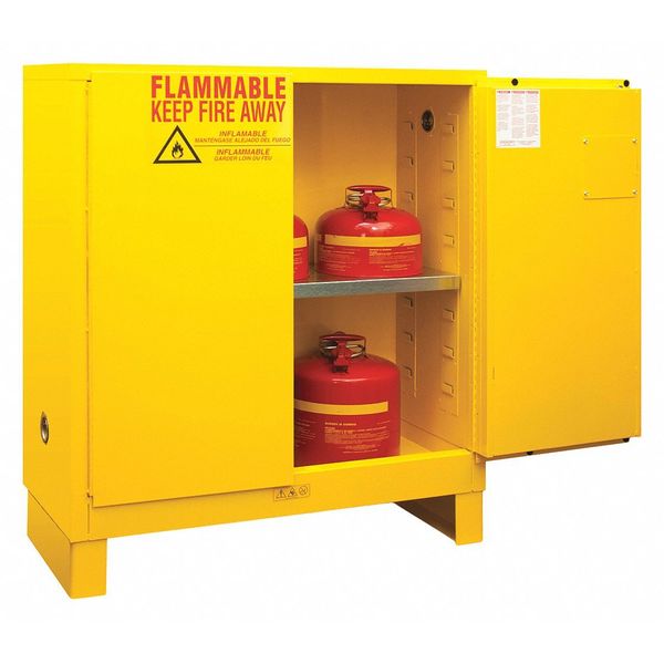 Safety Cabinet, Manual Close, 30 gal., Yellow, Legs