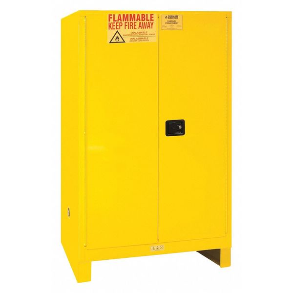 Safety Cabinet, Manual Close, 90 gal., Yellow, Legs