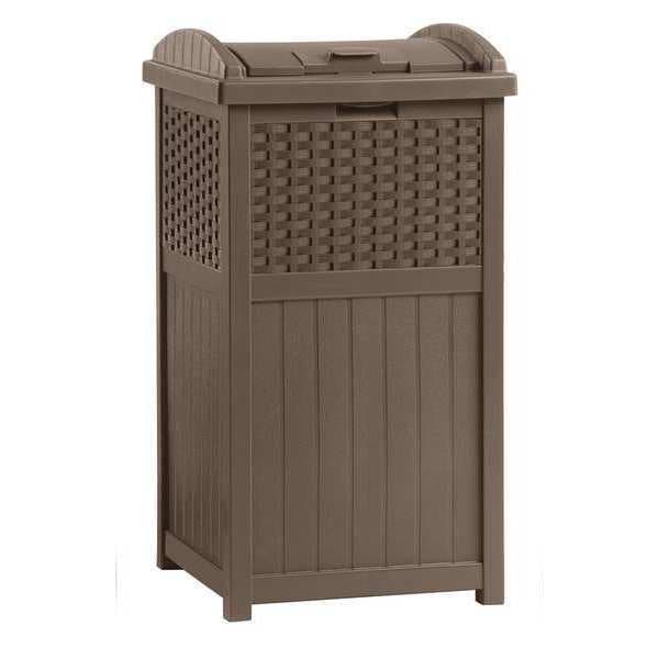 32 gal Square Trash Can, Brown, Lift Up, Durable Resin