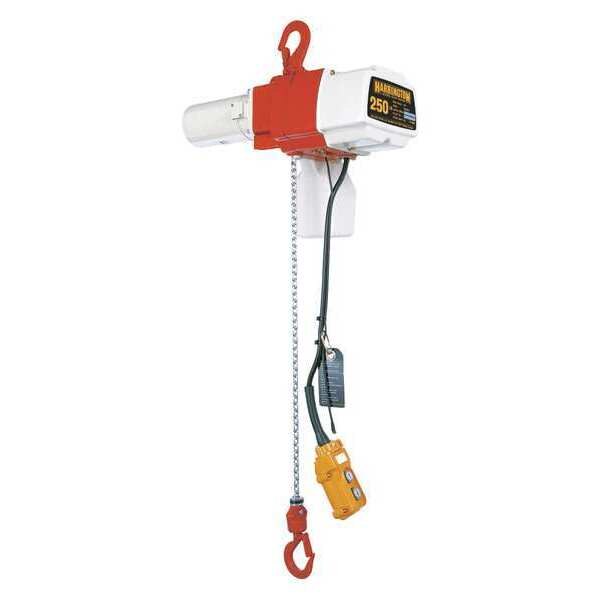 Electric Chain Hoist, 250 lb, 15 ft, Hook Mounted - No Trolley, Red