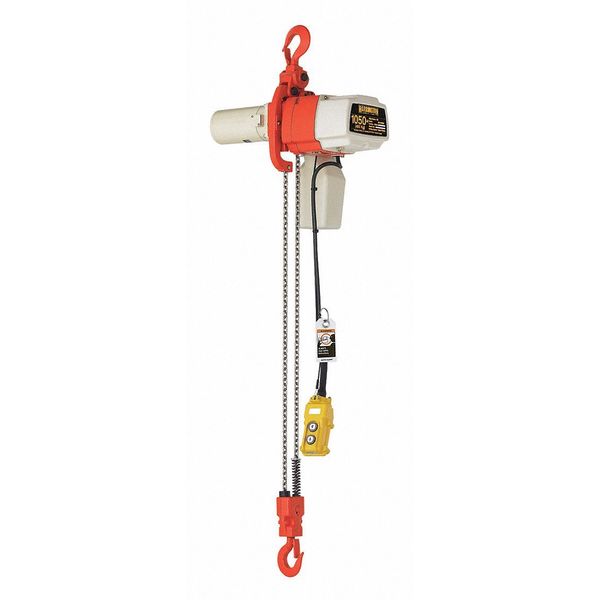 Electric Chain Hoist, 1,050 lb, 15 ft, Hook Mounted - No Trolley, Red
