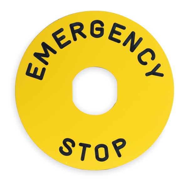 Legend Plate, Emergency Stop, Black/Yellow