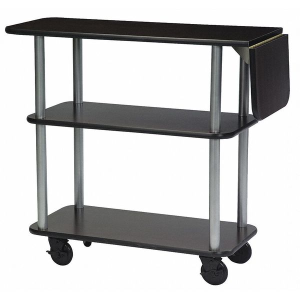 Service Cart, (3) Rectangular Shelves w/Drop Leaf-Mahogany Laminate