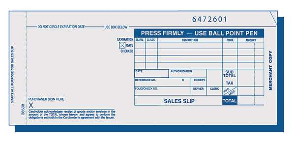 Credit Card Slip, 7-7/8 x 3-1/4, PK100