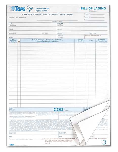 Bill of Lading Form, 8-1/2 x 11, PK50