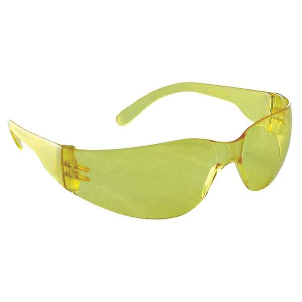 Safety Glasses, Wraparound Amber Polycarbonate Lens, Scratch-Resistant