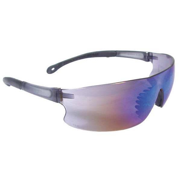 Safety Glasses, Wraparound Blue Mirror Polycarbonate Lens, Uncoated